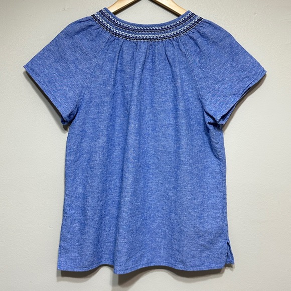 Talbots Petite Embroidered Linen Blend Top‎ Womens LP Floral Boho Resort Beach - Picture 4 of 9